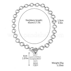 女性用合金リングリンクテクスチャクロスペンダントネックレス  プラチナ  17.72インチ（45cm）  ペンダント：40mm長&nbsp;FS-WGA4DD0-01