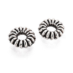 チベット風合金ビーズ  花  アンティークシルバー  6x2mm  穴：1.8mm&nbsp;TIBEB-T005-05AS