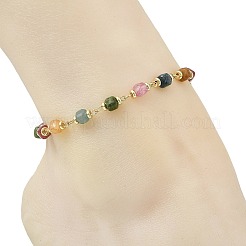 Natural Multicolor Tourmaline Faceted Cube Beaded Chain Anklets&nbsp;AJEW-AN00875