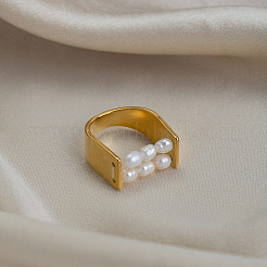 Irregular 304 Stainless Steel with Natural Freshwater Pearl Finger Rings for Women&nbsp;WZ4968