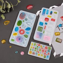 DIYエポキシ樹脂工芸品  シリコンペンダント＆カボション＆ミックスシェイプモールド付き  UVジェルネイルアート錫箔  使い捨てプラスチックホールピペット  使い捨てラテックス指サック  ゴールデン＆シルバー&nbsp;DIY-OC0003-50