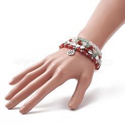 Natural Carnelian(Dyed & Heated) & Green Aventurine & White Agate Beaded Stretch Bracelet Set&nbsp;BJEW-JB09182