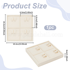 4スロットマイクロファイバーイヤリングオーガナイザーディスプレイスタンド  正方形  ベージュ  14.2x14.2x3cm&nbsp;ODIS-WH0050-15A