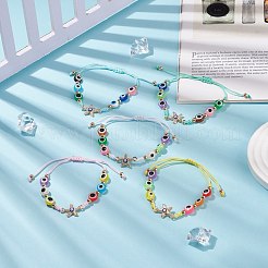 樹脂ナザールボンジュウ編組ビーズ ブレスレット  女性用エナメルスターフィッシュリンクブレスレット  ミックスカラー  内径：2~3インチ（5.1~7.6cm）&nbsp;BJEW-JB08412
