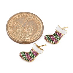 Christmas Rack Plating Brass Cubic Zirconia Stud Earrings&nbsp;EJEW-K245-54A-G
