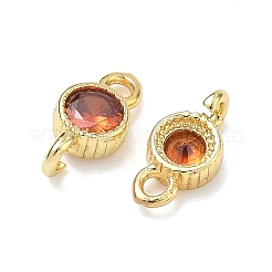 Brass Pave Cubic Zirconia Flat Round Connector Charms&nbsp;KK-P348-11G-06