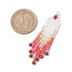 ガラスシードビーズタッセルペンダント  ナチュラルレッドジャスパー付き  サクランボ色  57x15x2mm  穴：1.2mm&nbsp;PALLOY-MZ00655-01