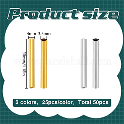 50個2色真鍮製チューブビーズ  ゴールデン＆シルバー  30x4mm  穴：3.5mm  25個/カラー&nbsp;KK-LP0001-28