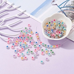 300個の蓄光アクリルビーズ  ハート付きフラットラウンド  ミックスカラー  7x3.5~4mm  穴：1.2mm&nbsp;MACR-YW0001-38