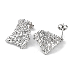 変色しない304ステンレススチール製長方形ネットイヤリング（女性用）  ステンレス鋼色  22x21mm&nbsp;EJEW-P234-06P