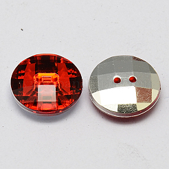 台湾アクリルラインストーンボタン  多面カット  2穴  ディスク  レッド  15x5mm  穴：1mm&nbsp;BUTT-F022-15mm-03