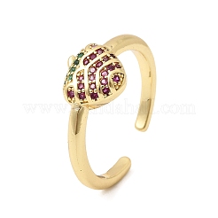 真鍮製マイクロパヴェキュービックジルコニアカフオープンリング  カドミウムフリー＆鉛フリー  長持ちメッキ  ラックめっき  18KGP本金メッキ  苺  usサイズ7（17.3mm）&nbsp;RJEW-C164-04B-G