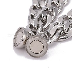 変色しにくい304ステンレススチールカーブチェーンブレスレット  カップルのブレスレット  マグネットクラスプ付き  ステンレス鋼色  8-1/8インチ（20.5cm）  9-1/8インチ（23cm）  2個/セット&nbsp;BJEW-JB06276