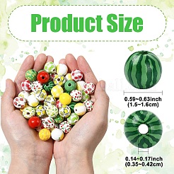 100Pcs 10 Styles Fruit Printed Wood European Beads&nbsp;WOOD-YW0001-86