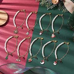 Christmas Theme Glass & Alloy Enamel Charm Bracelets&nbsp;BJEW-JB10907