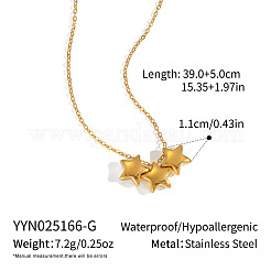 304ステンレススチール製トリプルスタースライドペンダントネックレス（女性用）  18KGP本金メッキ  15.35インチ（39cm）&nbsp;MU9903-1