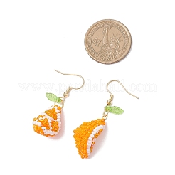 Handmade Glass Seed Beads Orange Dangle Earrings&nbsp;EJEW-MZ00540-02