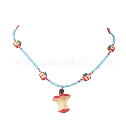 Teachers' Day Resin Cute Apple Core Pendant Polymer Clay & Glass Seed Beaded Necklaces for Women&nbsp;NJEW-TA00231