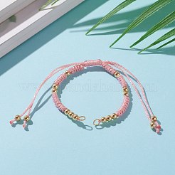 調節可能なポリエステル編みひもブレスレット作り  メタリックコード付き  真鍮ビーズ  304ステンレススチール丸カン  パールピンク  5-1/2~11-3/8インチ（14~29cm）&nbsp;AJEW-JB00892-04
