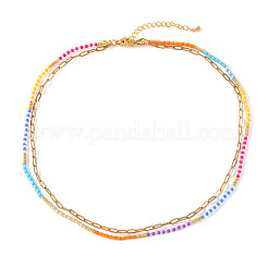 Stainless Steel & Brass & Colorful Resin Beaded Double-layer Necklaces for Women&nbsp;SE1953