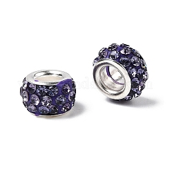 Polymer Clay Rhinestone European Large Hole Beads with Silver Color Plated Brass Cores&nbsp;FPDL-R002-07