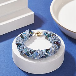 Toho 日本の種子とランプワークのビーズのブレスレット、真鍮のマグネットクラスプ付き  女性用かぎ針編みネパールロープブレスレット  ライトスチールブルー  6-1/4~7-3/4インチ（16~19.8cm）&nbsp;BJEW-MZ00036-03