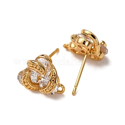Brass Pave Clear Cubic Zirconia Stud Earring Findings&nbsp;KK-Z121-08G