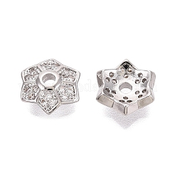 真鍮製マイクロパヴェクリアキュービックジルコニアビーズキャップ  花  プラチナ  10x8.5x3mm  穴：1.6~1.8mm&nbsp;KK-Q071-13P-02