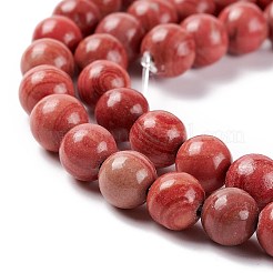 天然シルバーラインジャスパービーズ連売り  染め＆加熱  ラウンド  インディアンレッド  6~6.5mm  穴：1mm  約61~66個/連  15インチ&nbsp;G-P451-02B-A
