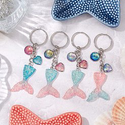 人魚のしっぽ樹脂ペンダントキーホルダー  鉄のキーホルダーリング付き  プラチナ  99.5mm&nbsp;KEYC-JKC01069