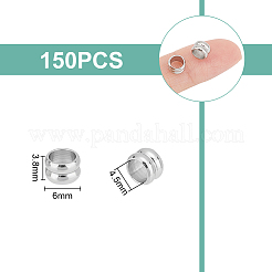 201ステンレススチールヨーロピアンビーズ150個  大穴ビーズ  スジ入りビーズ  コラム  ステンレス鋼色  6x3.8mm  穴：4.5mm&nbsp;STAS-UN0048-50