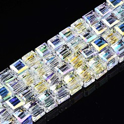 電気メッキ透明ガラスビーズ連売り  ABカラーメッキ  多面カット  キューブ  クリアAB  5.5x5.5x5.5mm  穴：1.5mm  約95~98個/連  20.47~21.25インチ（52~54cm）&nbsp;EGLA-N002-17B-B01