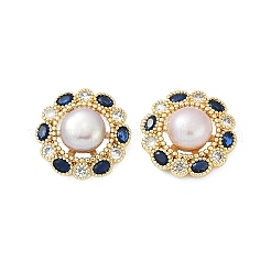 Brass Imitation Pearl Stud Earrings&nbsp;KK-D301-08G