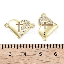 Rack Plating Brass Micro Pave Cubic Zirconia Heart with Hollow Cross Links onnector Charms&nbsp;KK-Z064-39G