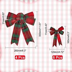 10個 2スタイル クリスマステーマ タータン柄 ポリエステル 蝶結び  ツイストタイ付き  ディスプレイの装飾  暗赤色  150~300x170~260x17~21mm&nbsp;AJEW-CA0002-64