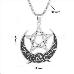Moon Pentagram 201 Stainless Steel Pendant Necklaces for Women Men&nbsp;FS-WG0AEB1-01
