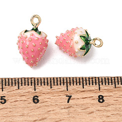 合金エナメルチャーム  イチゴのチャーム  ゴールドカラー  ピンク  17x10x10mm  穴：1.5~2mm&nbsp;PALLOY-T094-04C-06