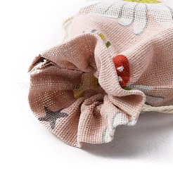 綿と麻の巾着ギフトバッグ  花模様の長方形  ピンク  14x9.7~9.8x0.15~0.3cm&nbsp;ABAG-TAC0006-07A