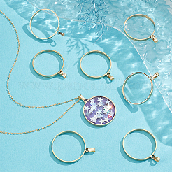 304ステンレススチールオープンバックベゼルフラットラウンドペンダント10個  201ステンレススチールスナップオンベイル付き  ゴールドカラー  38~39.5mm&nbsp;PALLOY-UN00028