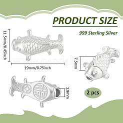 2Pcs Fine Silver Beads&nbsp;STER-BC0004-13