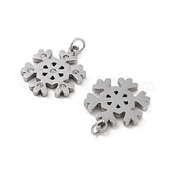 304ステンレスペンダント  キュービックジルコニア付き  スノーフレーク  丸カン付き  ステンレス鋼色  17x13.5x1.5mm  穴：2.5mm&nbsp;STAS-K255-18P