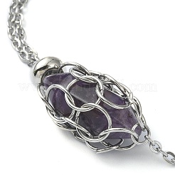 Natural Amethyst Bullet Link Slider Bracelets&nbsp;BJEW-JB09901-01