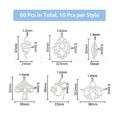 60Pcs 6 Style 201 Stainless Steel Pendants&nbsp;STAS-DC0014-26
