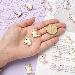 40スタイルの不透明樹脂ユニコーンペンダント5個。  プラチナトーンの鉄ループ付き  ホワイト  18~23.5x19~23x5~6mm  穴：2mm  8個/スタイル&nbsp;RESI-CJ0002-83