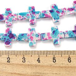 ベーキングペイント合成ターコイズビーズ連売り  エナメル  クロス  ダークターコイズ  15.5x12.5x3.5mm  穴：1mm  約24個/連  14.96~15.08''（38~38.3センチメートル）&nbsp;G-H060-01A