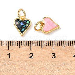 真鍮製エナメルペンダント  ハートチャーム  天然なシェルと  長持ちメッキ  ラックめっき  丸カン付き  18KGP本金メッキ  ミックスカラー  9.5x8x2.5mm&nbsp;KK-H534-09G