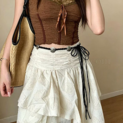 ボヘミアン風エンボス加工花柄合金コインポリエステルタイチェーンベルト（女性用）  アンティークシルバー  ブラック  1880mm&nbsp;FS-WGDC917-01