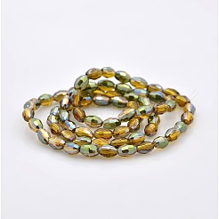 Half Rainbow Plated Glass Faceted Rice Beads Strands&nbsp;GLAA-A030A-HR06