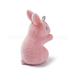 フロッキー不透明樹脂ペンダント  プラチナトーンの鉄ループ付き  兎  38x19x21mm  穴：2mm&nbsp;LS-RESI-G105-02F