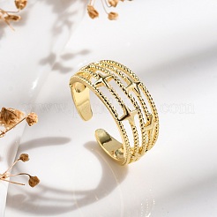 Rack Plating Brass Open Cuff Finger Rings for Women&nbsp;RJEW-M028-91G